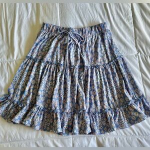 Caution To The Wind Floral A-Line Skirt - Blue and White